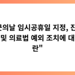 “국군의날 임시공휴일 지정, 진료비 가산 및 의료법 예외 조치에 대한 논란”