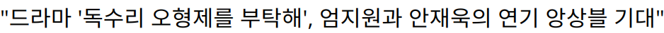 “드라마 ‘독수리 오형제를 부탁해’, 엄지원과 안재욱의 연기 앙상블 기대”