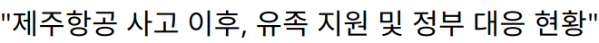 “제주항공 사고 이후, 유족 지원 및 정부 대응 현황”